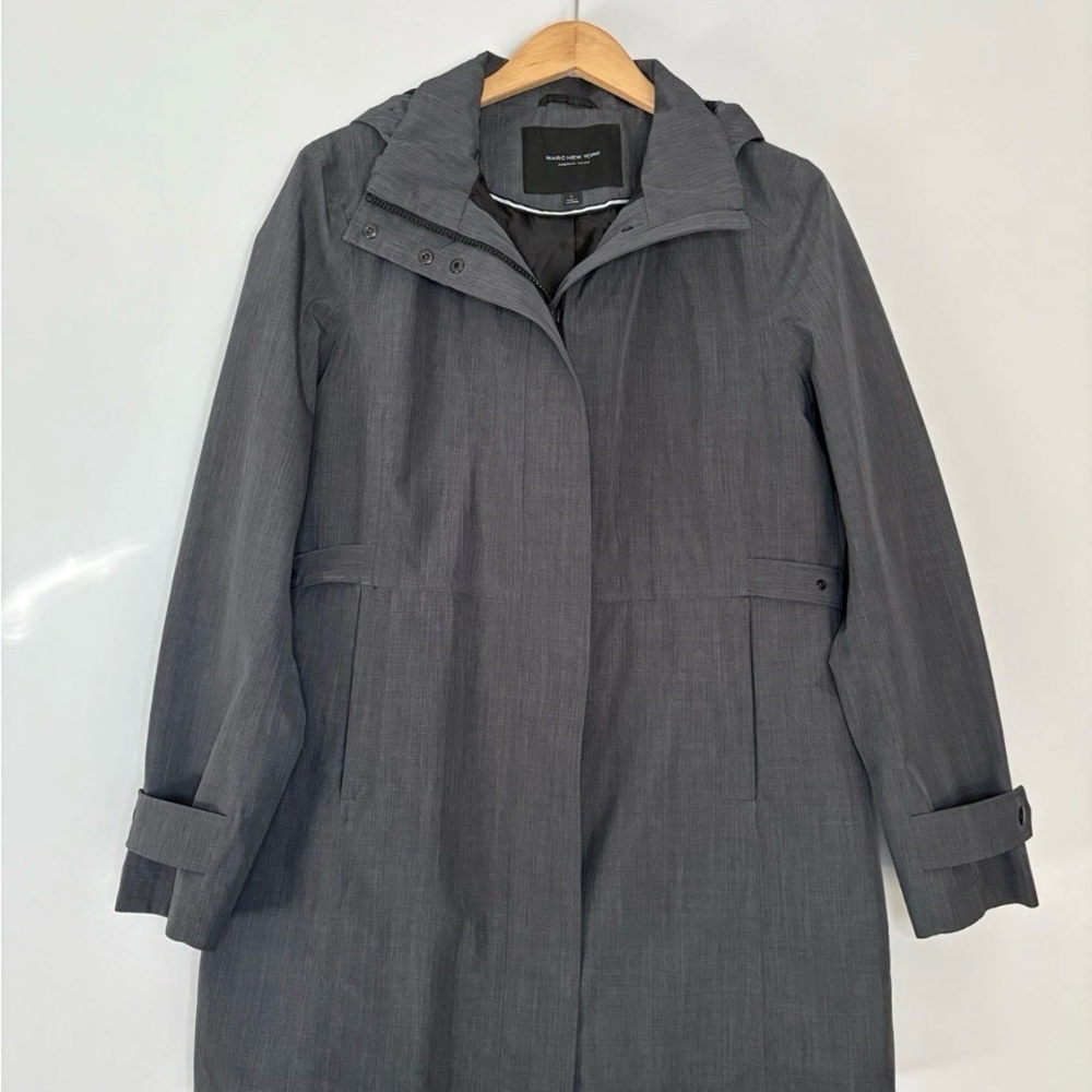 Marc New York Andrew Marc Charcoal Gray Hooded Belted Technical Trench Coat L